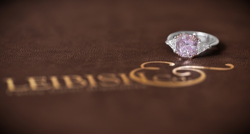 The LEIBISH 3.61 carat Fancy Purplish Pink diamond 3 stone platinum ring